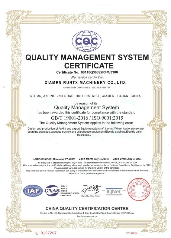ISO 9001 quality management system certificate