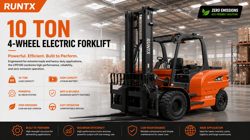 10 ton 4 wheel electric forklift cpd100