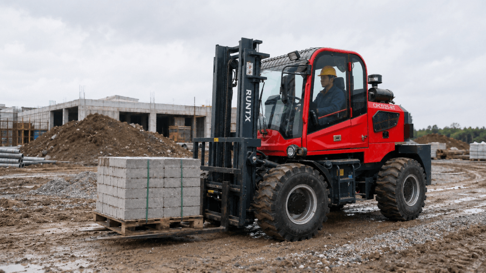 2.5 ton rough terrain diesel forklift (rear articulated) cpcd25 rt