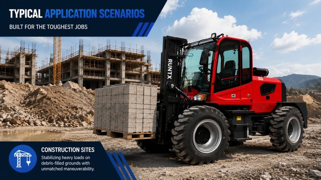 5 ton rough terrain diesel forklift (rear articulated) cpcd50 rt