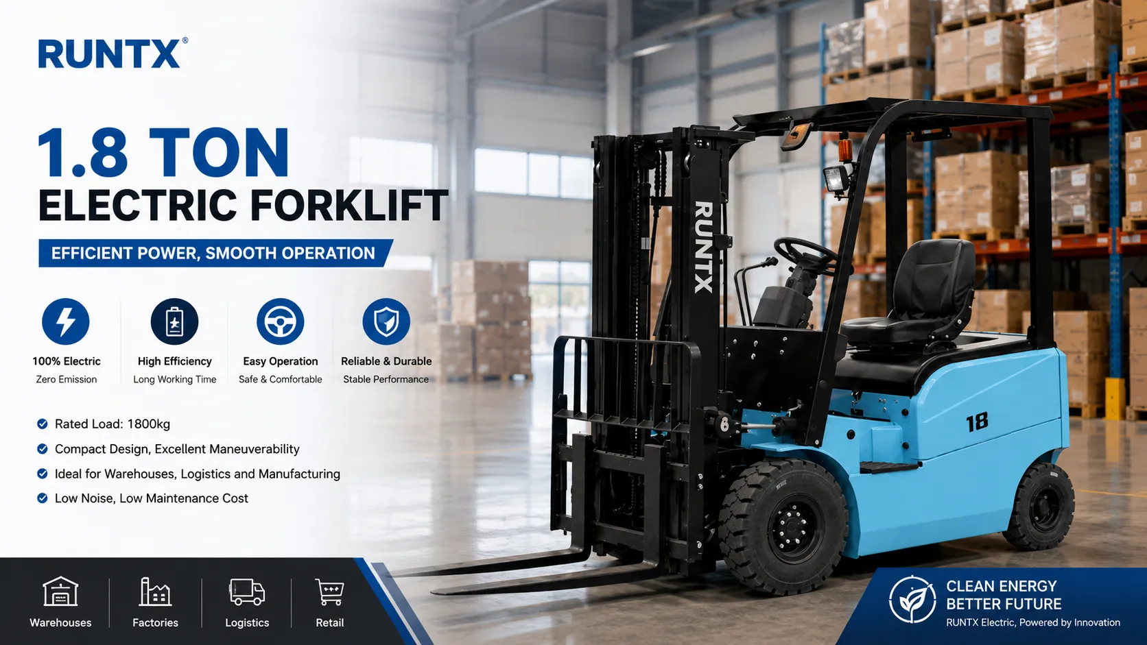 1.8 ton electric forklift 4 wheel cpd18