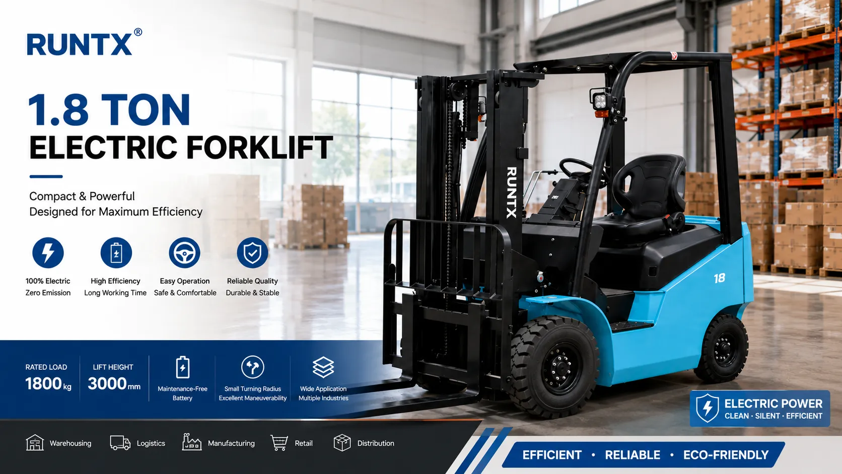 1.8 ton electric forklift 4 wheel cpd18