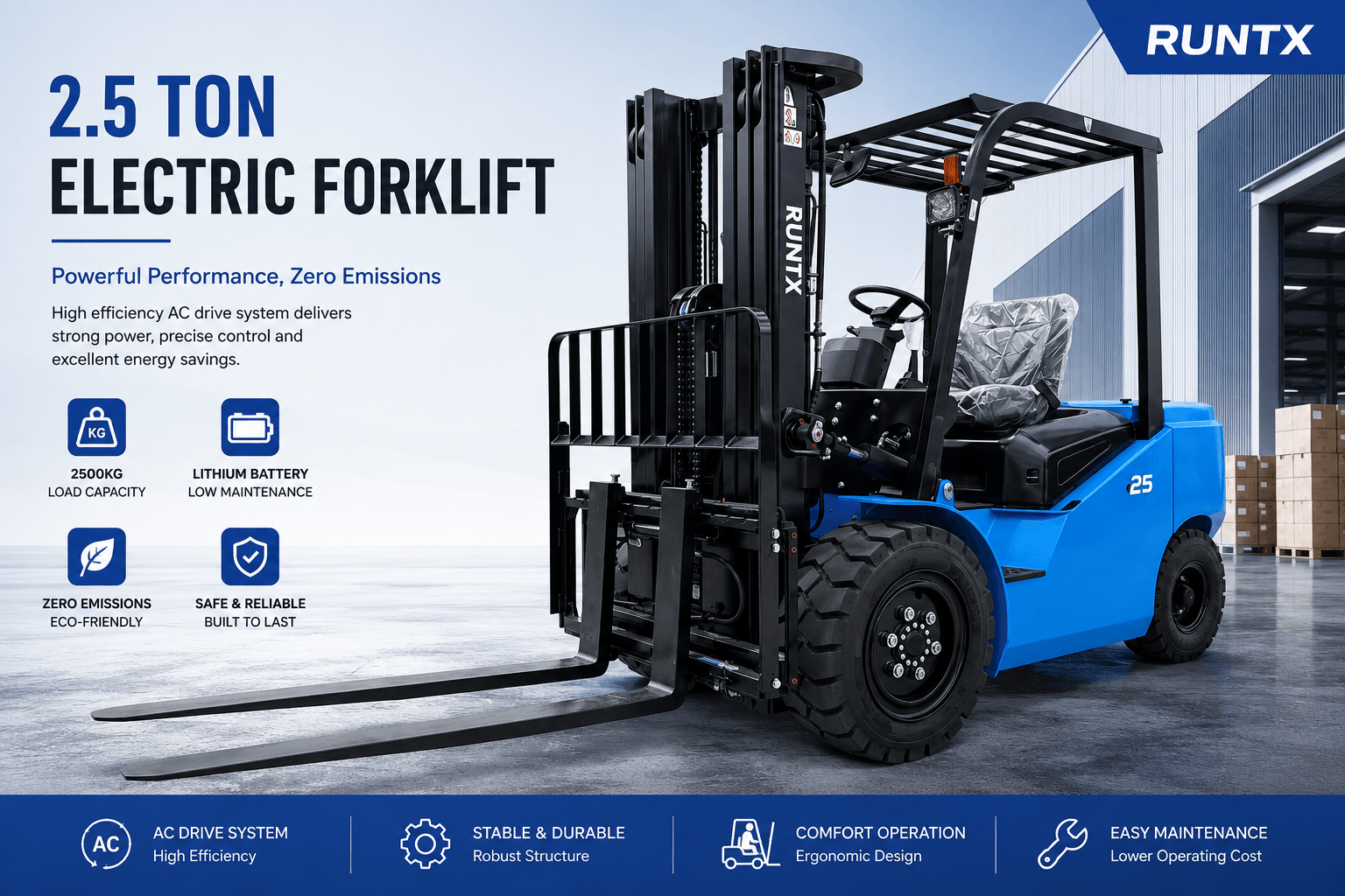 2.5 ton 4 wheel electric forklift cpd25