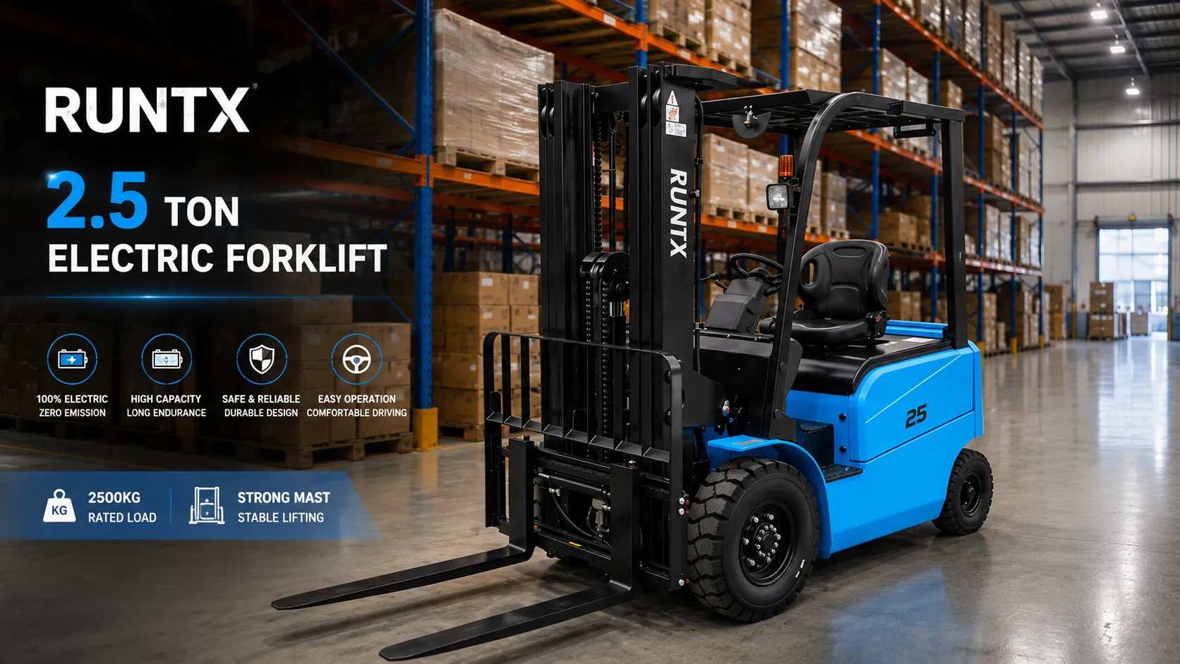 2.5 ton 4 wheel electric forklift cpd25
