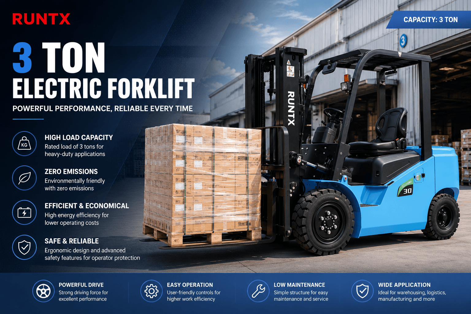 3 ton 4 wheel electric forklift cpd30