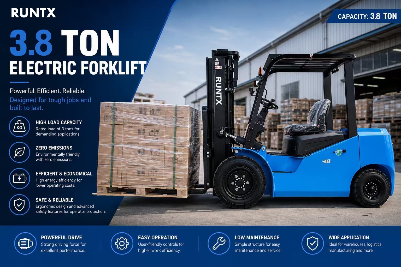3.8 ton 4 wheel electric forklift cpd38
