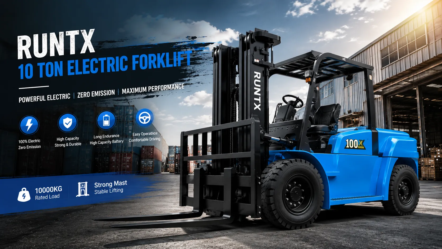 10 ton 4 wheel electric forklift cpd100