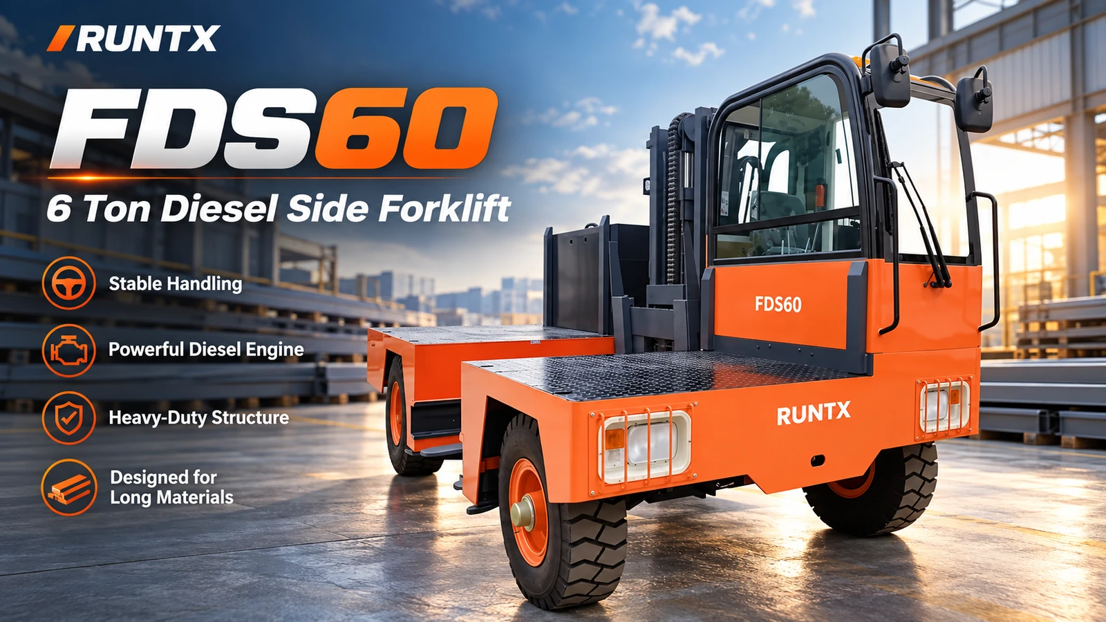 6 ton diesel side loader forklift – fds60