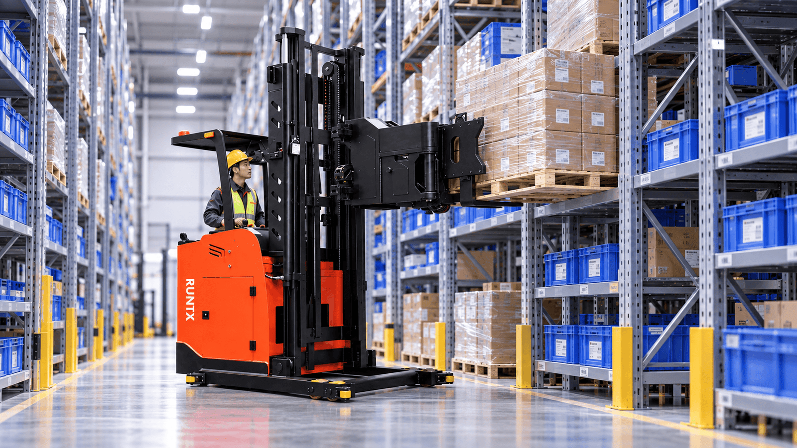 1.6 ton 48v stand on 3 way reach truck (vna tri lateral stacker) 48v cddm16